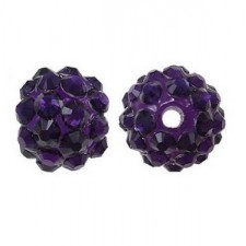 Resin rhinestone shamballa bead 10x12mm Translucent dark purple